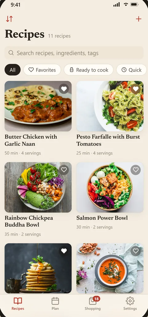 Crumb recipe library with photo cards and filters.